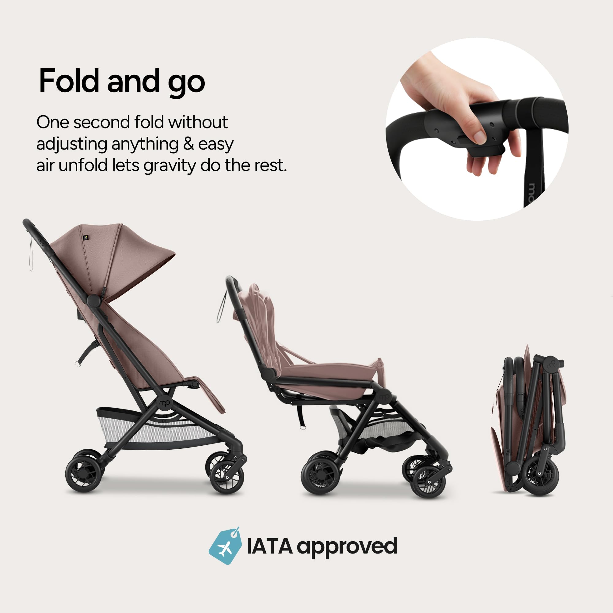 Mompush Velo large canopy provides sun protection during outdoor strolls.