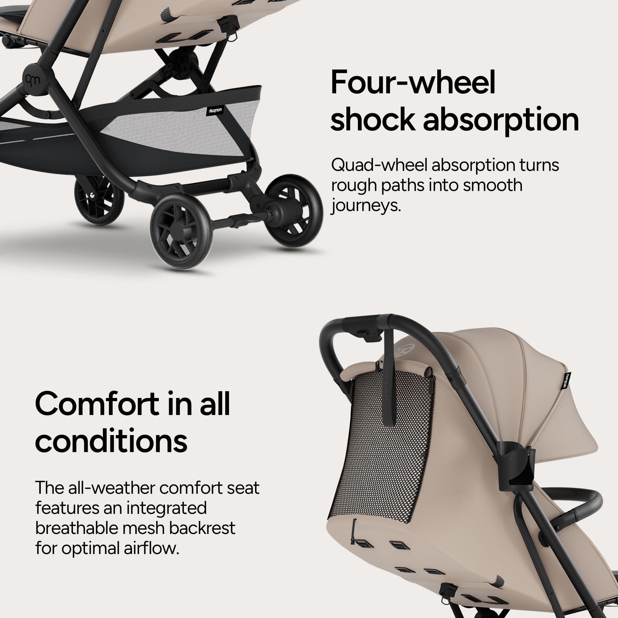 Mompush Velo premium leather bumper bar adds safety and style.