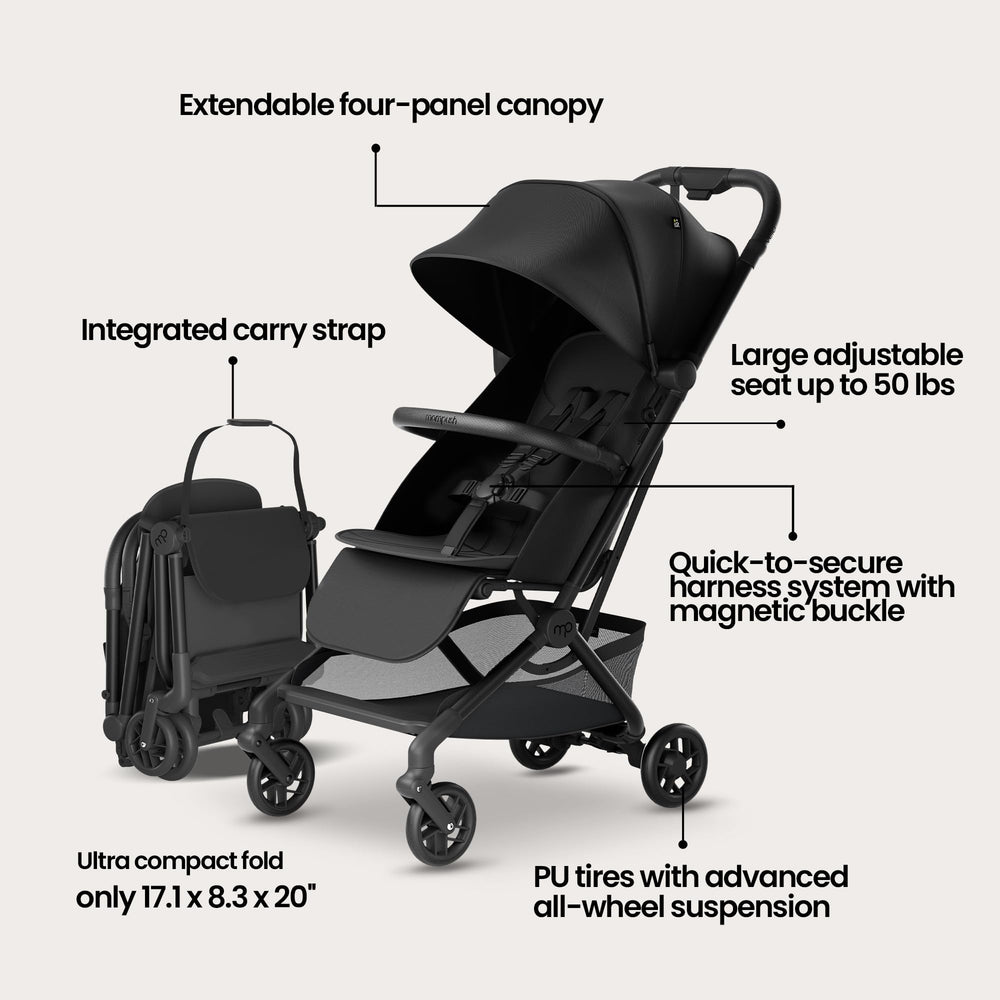 Mompush Velo Lie-Flat Seat supports newborn comfort during trips.
