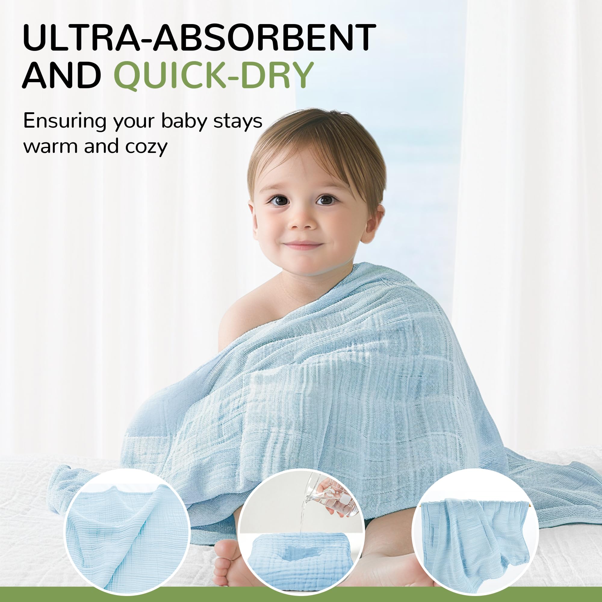 Momsnug cotton towel highlighting high absorbency after bath time.