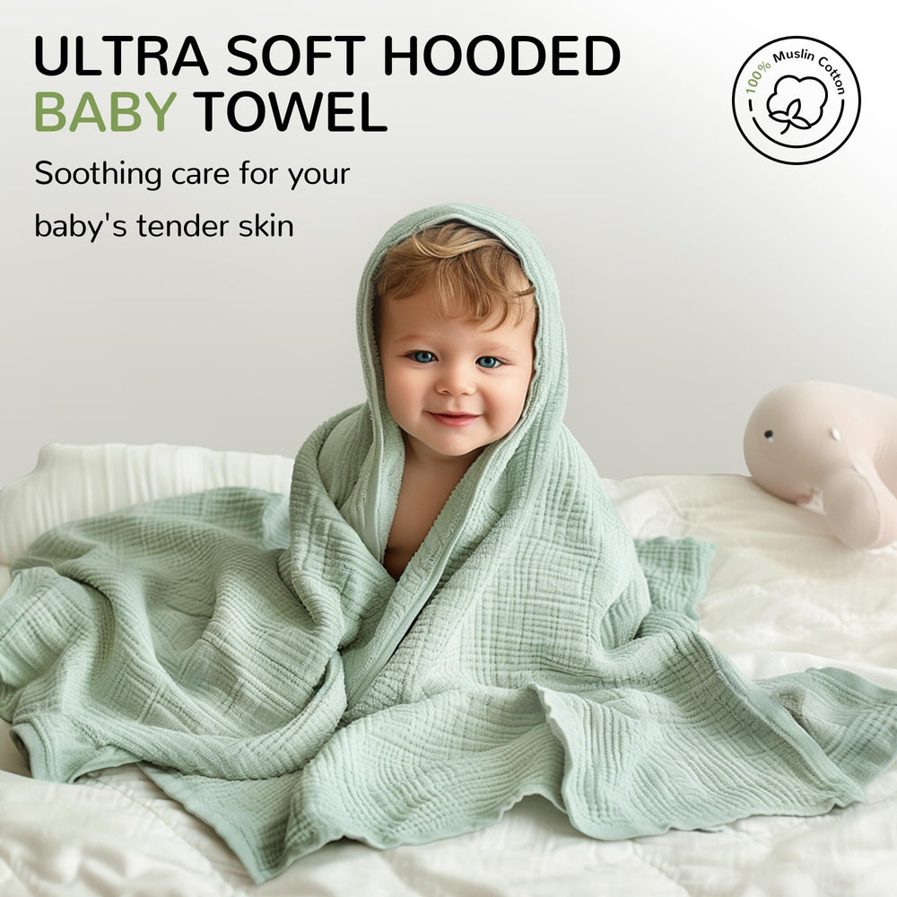Momsnug muslin bath towel 3-pack displayed for convenient newborn and toddler use.