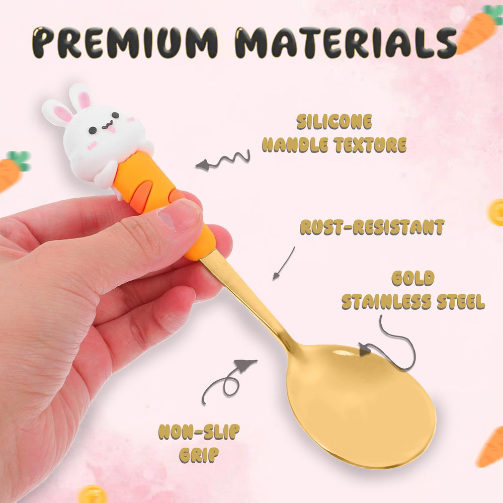 Mom'so cool bunny fork in gold stainless steel for everyday meals.