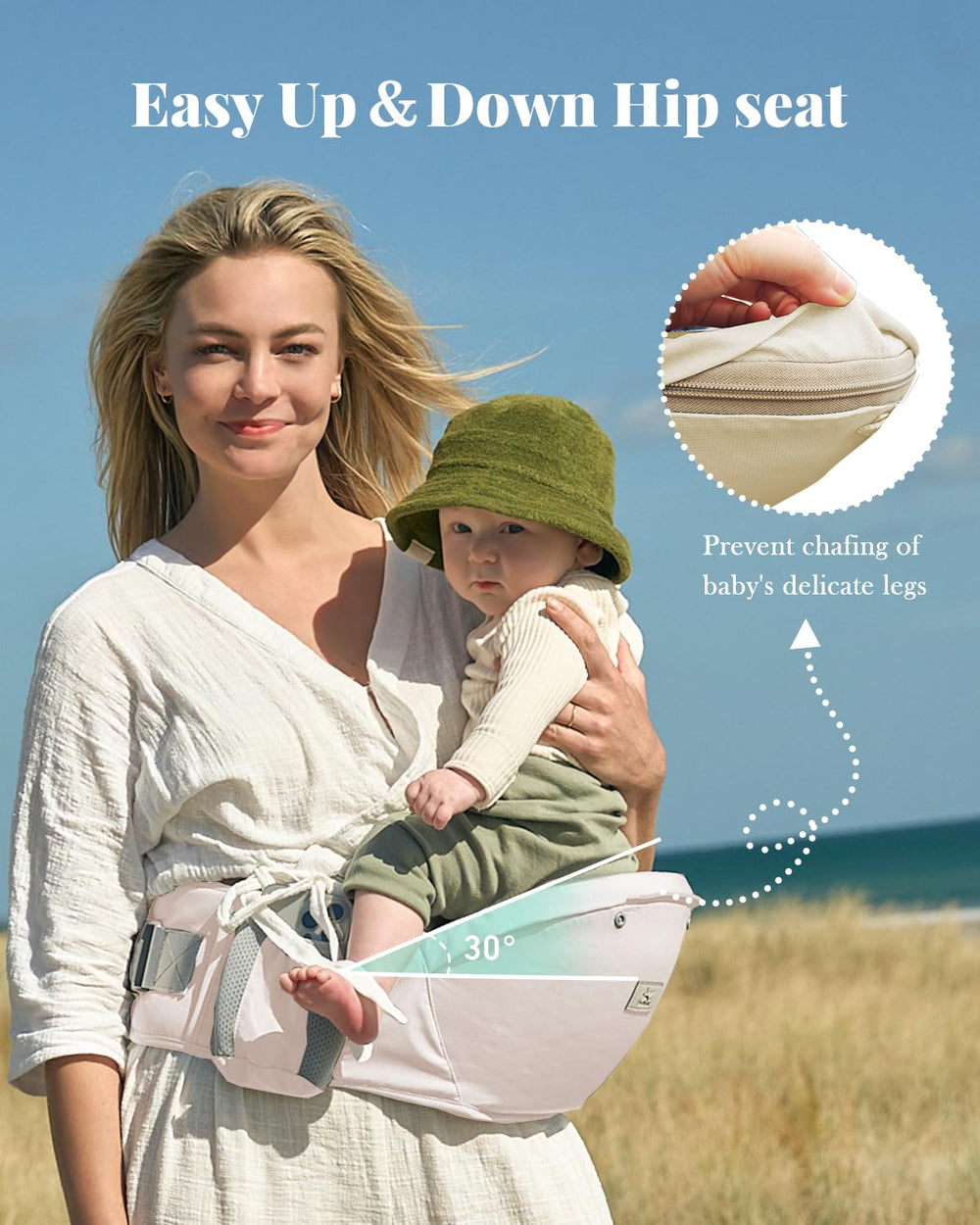 MOMTORY carrier with adjustable lumbar belt for comfortable, long wear.