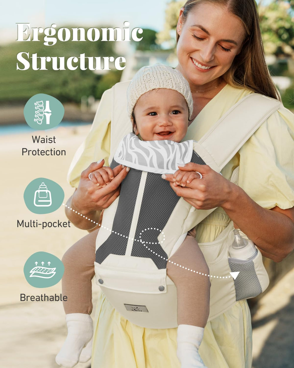 MOMTORY baby carrier offers easy on/off for busy parents.
