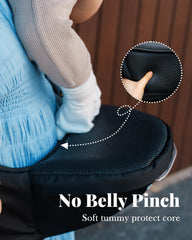 MOMTORY hip seat provides ergonomic weight distribution for baby support.