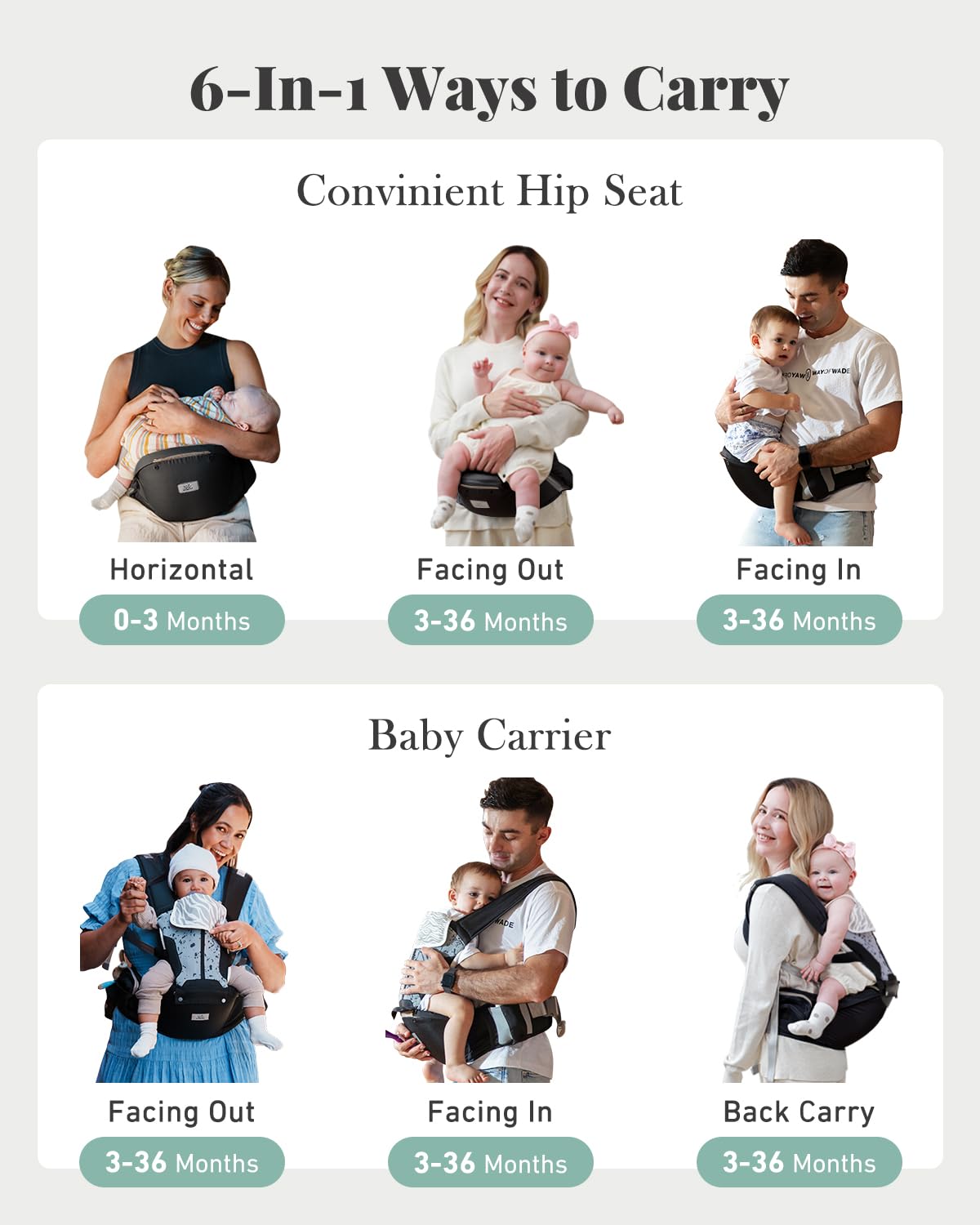 MOMTORY newborn to toddler carrier adapts as baby grows for versatility.