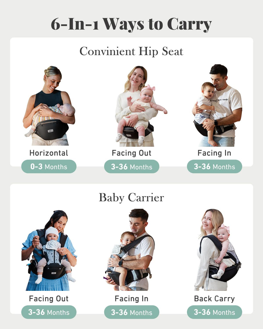 MOMTORY newborn to toddler carrier adapts as baby grows for versatility.