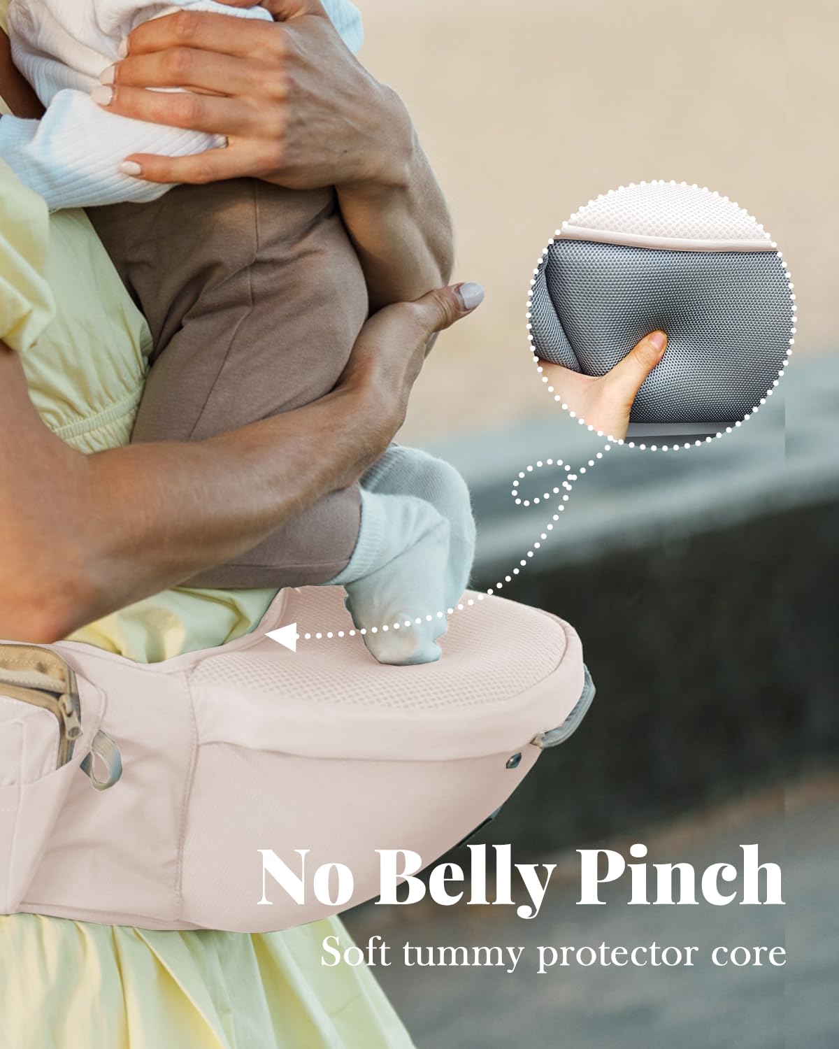 MOMTORY baby carrier skin-friendly fabric for close, breathable wear.