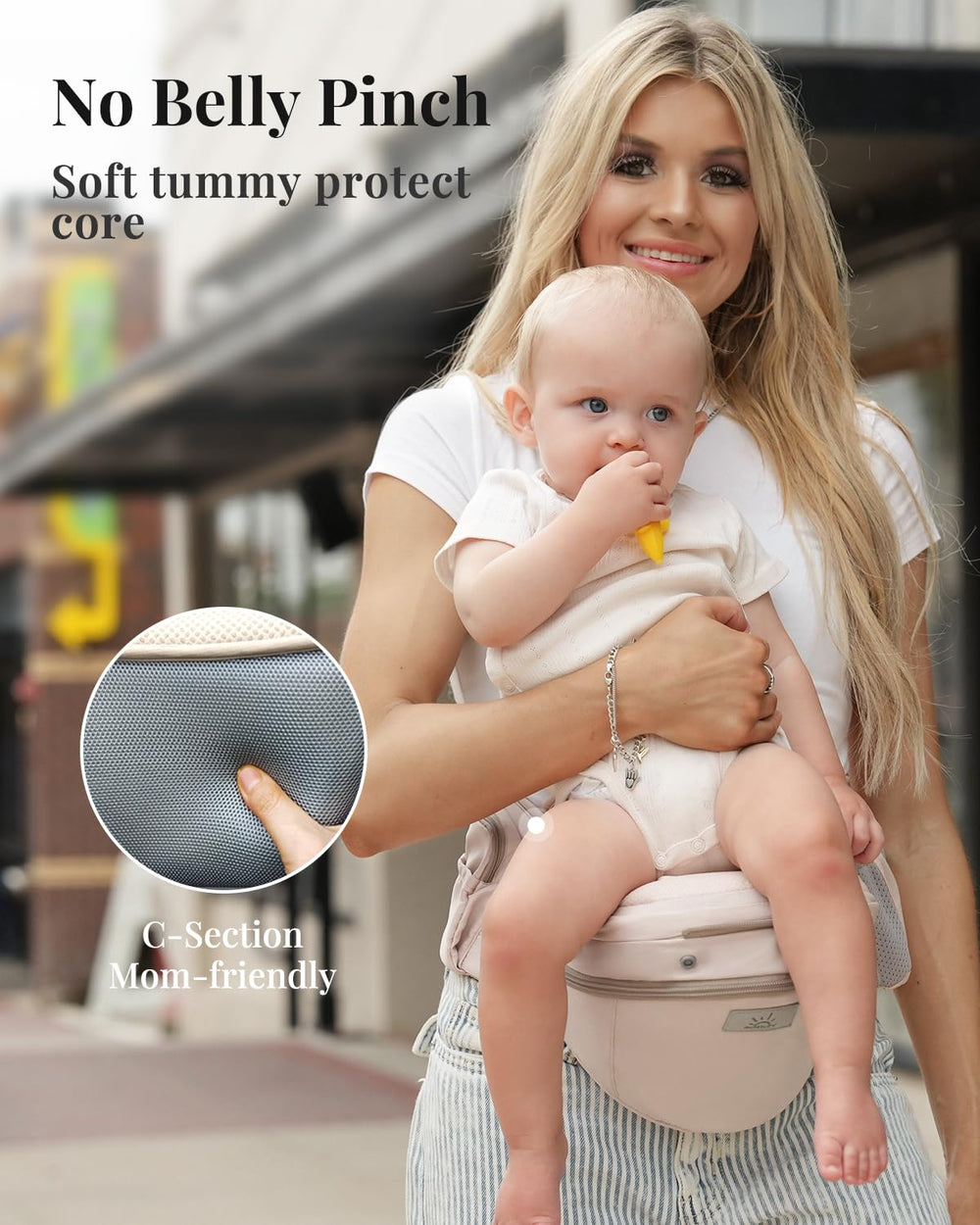 MOMTORY StowNGO Pro back carry position with stable weight distribution