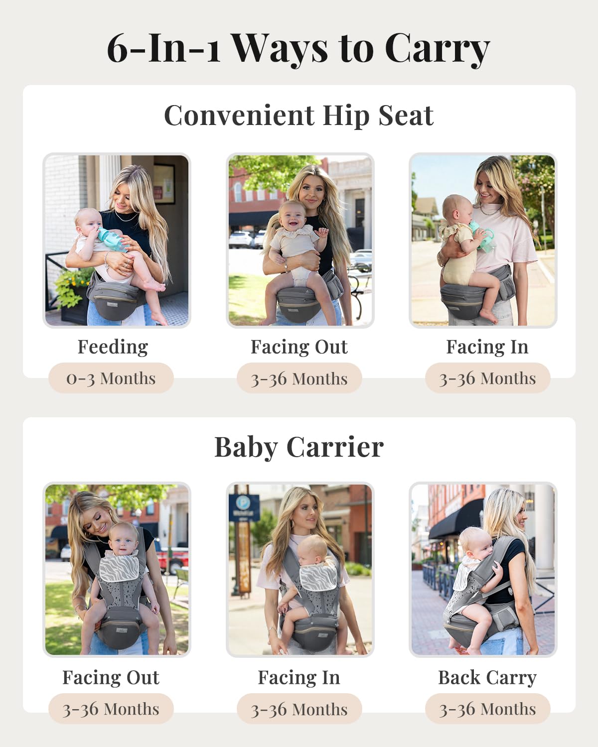 MOMTORY StowNGO Pro back carry pose showing versatile 6-in-1 design.