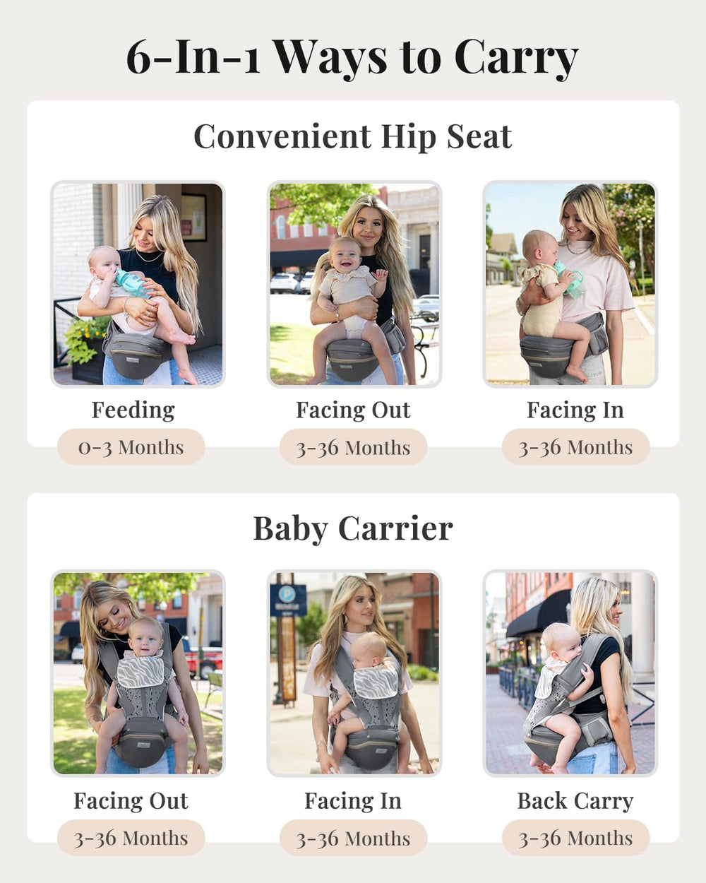 MOMTORY StowNGO Pro back carry pose showing versatile 6-in-1 design.
