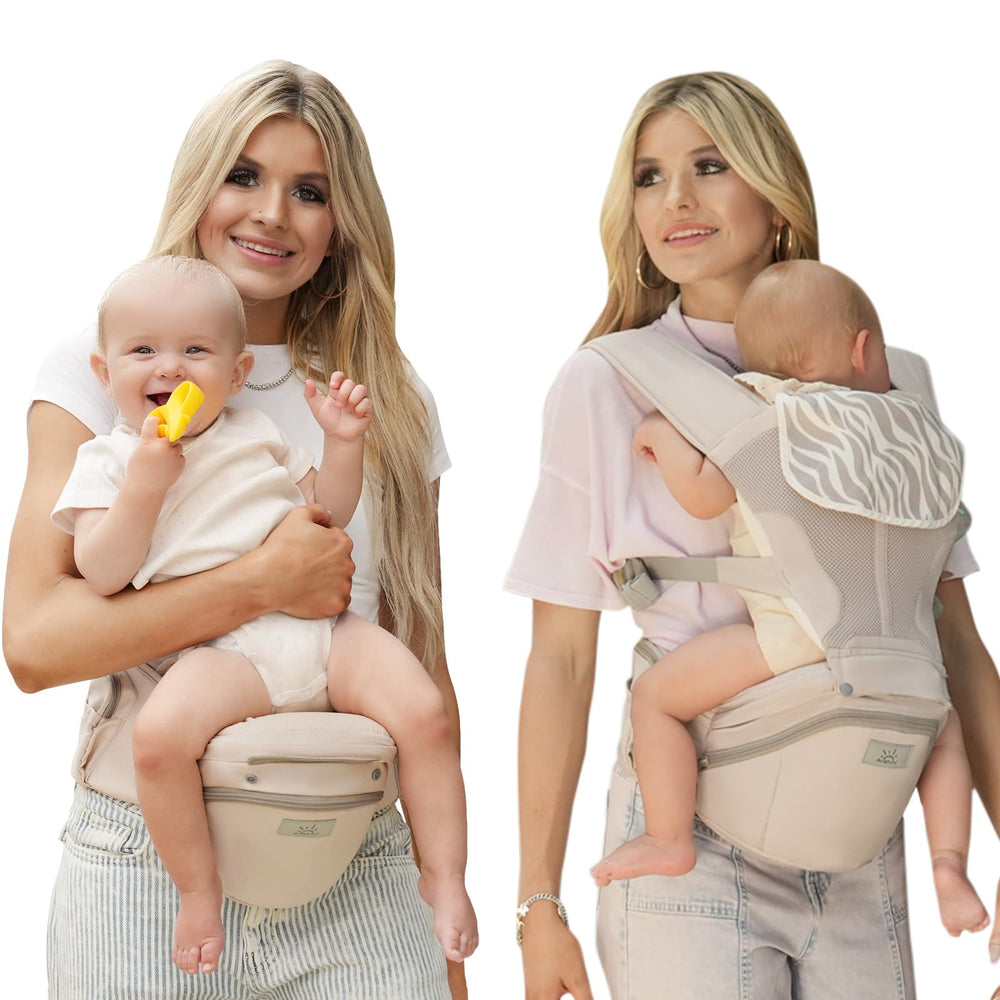 MOMTORY StowNGO Pro ergonomic M-position supports comfortable carries.