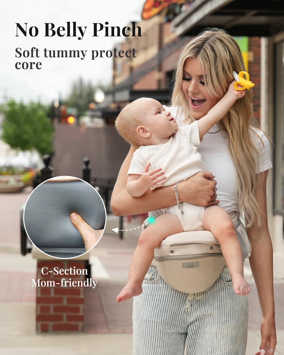 MOMTORY StowNGO Pro facing-out option supports curious toddlers on adventures.