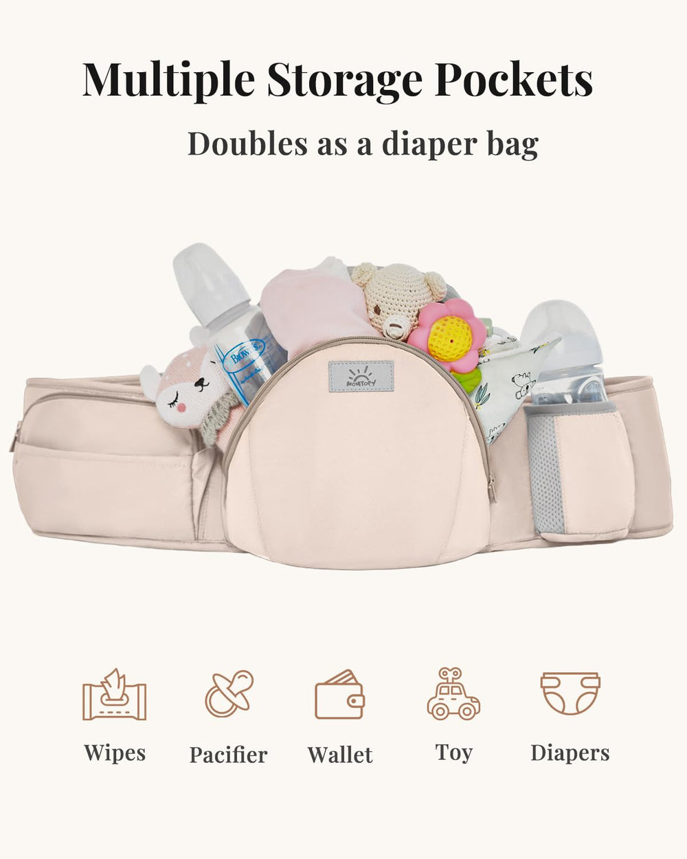 MOMTORY StowNGO Pro front carry facing-in with secure straps