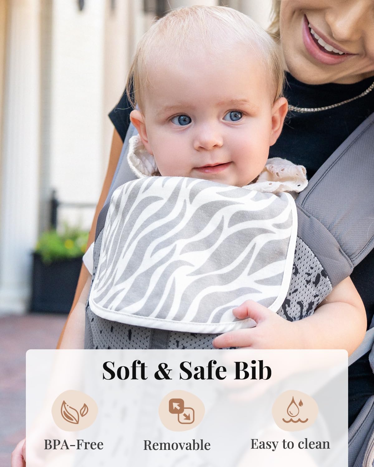 MOMTORY StowNGO Pro front-facing newborn setup for cozy days.