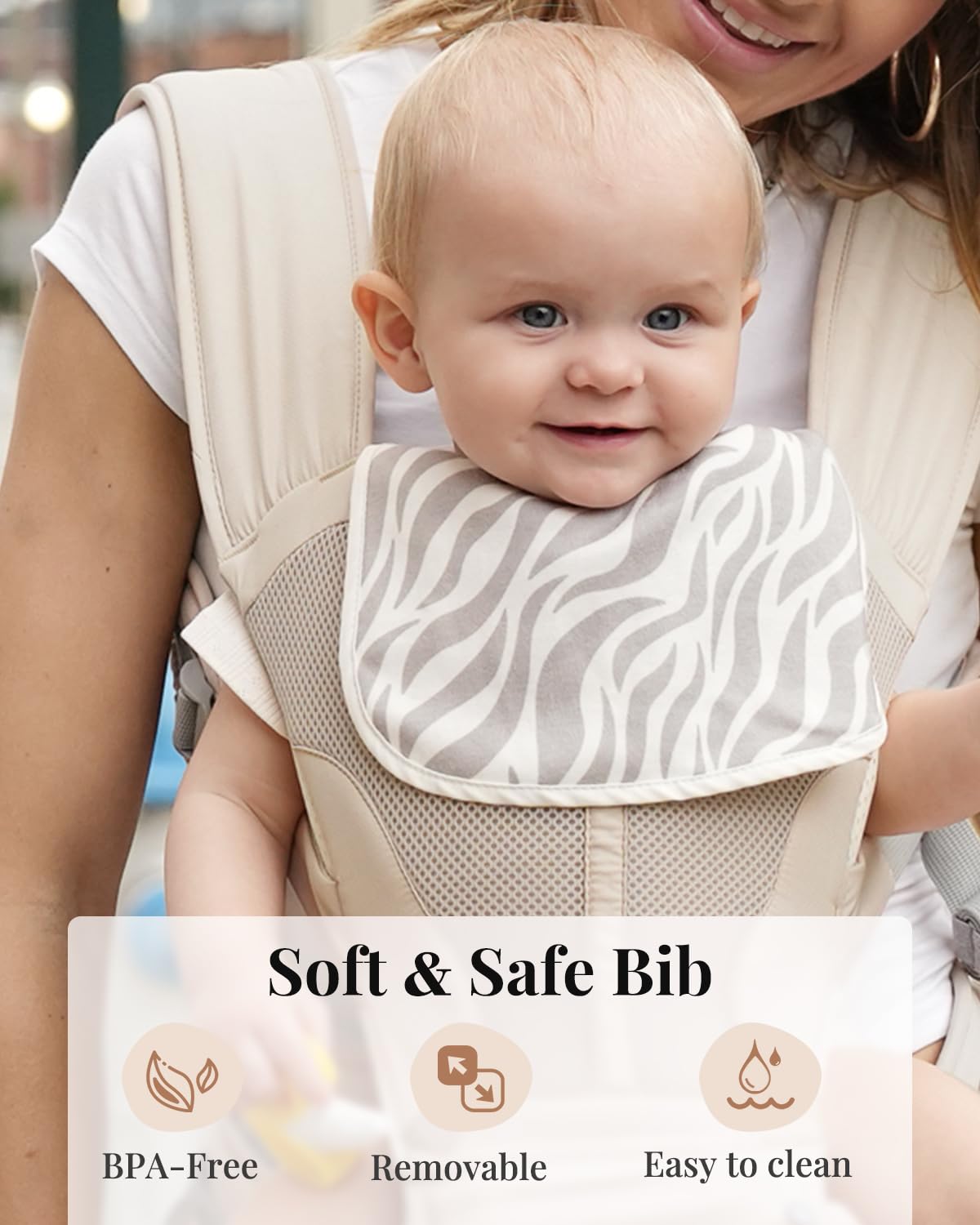 MOMTORY StowNGO Pro premium fabric feels soft against baby skin.