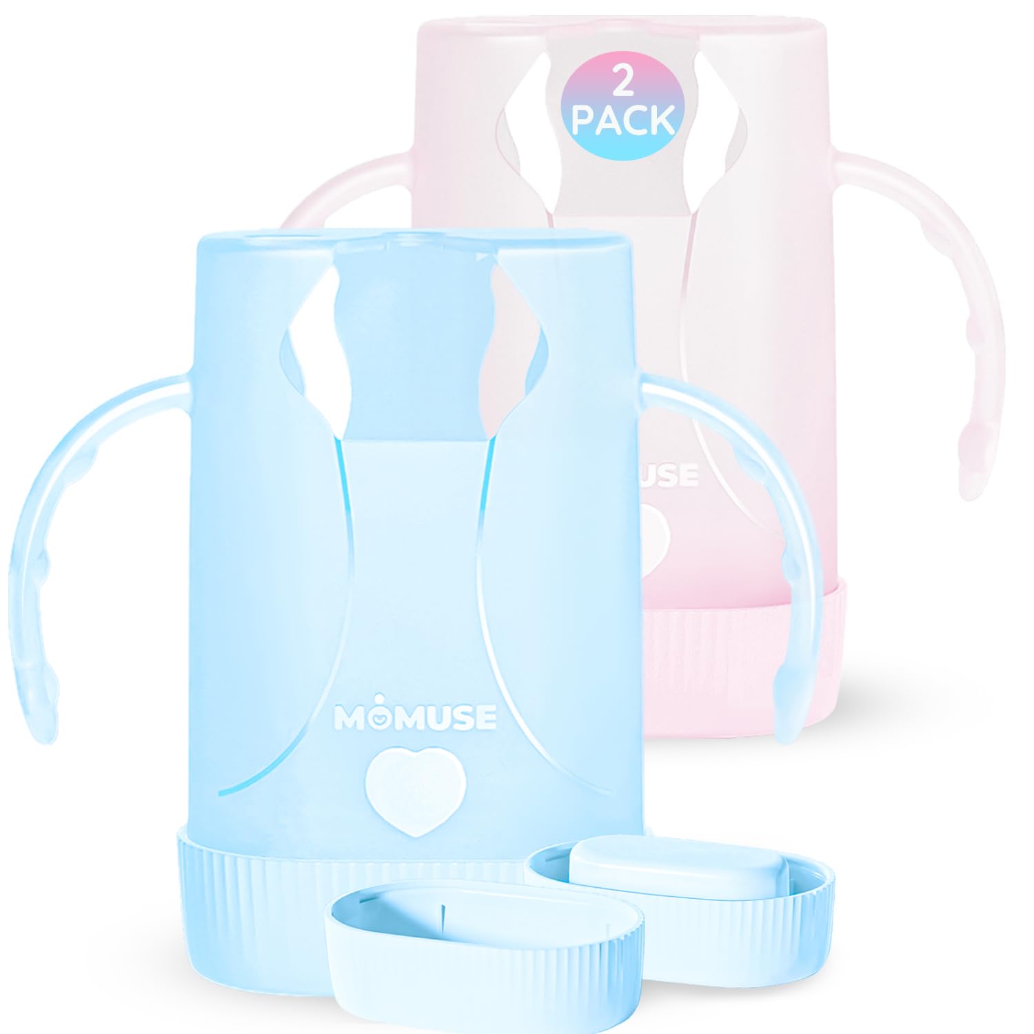 MOMUSE Dual-Lid Squeeze Pouch Holder front view shows mess-free self-feeding on the go.