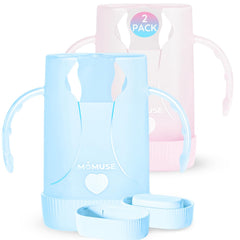 MOMUSE Dual-Lid Squeeze Pouch Holder front view shows mess-free self-feeding on the go.