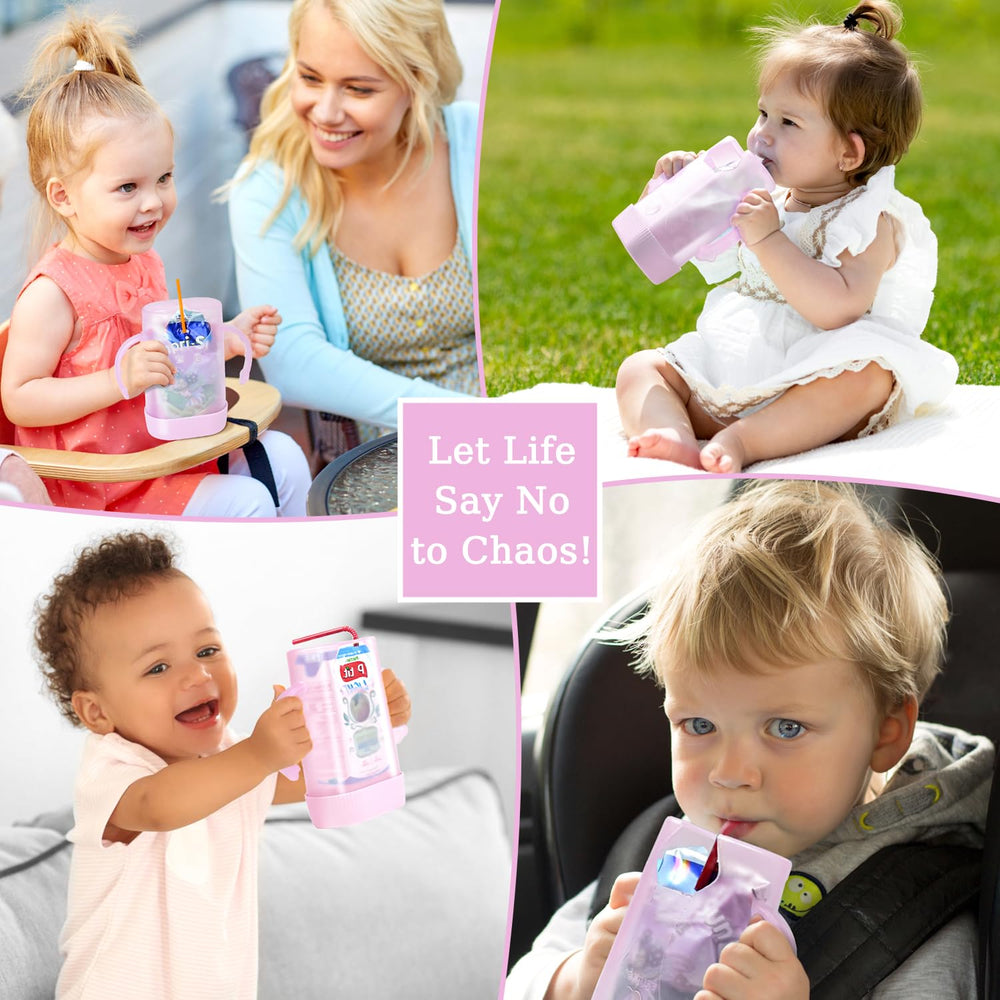 MOMUSE Dual-Lid Squeeze Pouch Holder ideal for car travel and meals out.