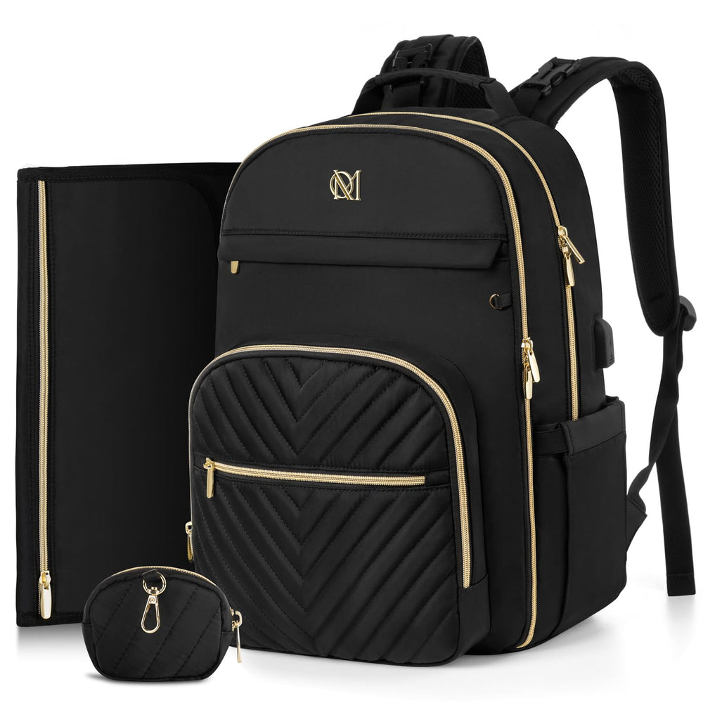 MOMUVO diaper bag backpack quilted overview showing spacious 30L capacity for organized baby gear.