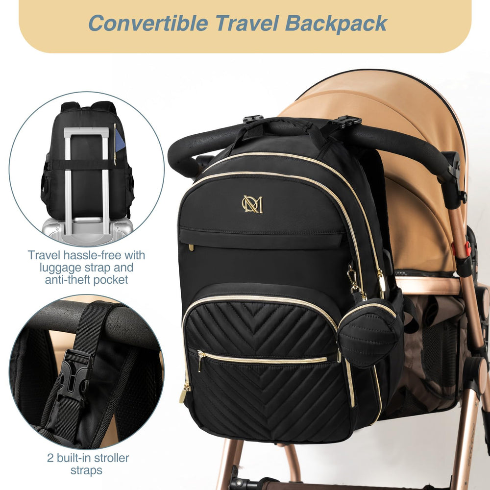 MOMUVO changing pad folded within diaper bag demonstrates easy on-the-go changes.