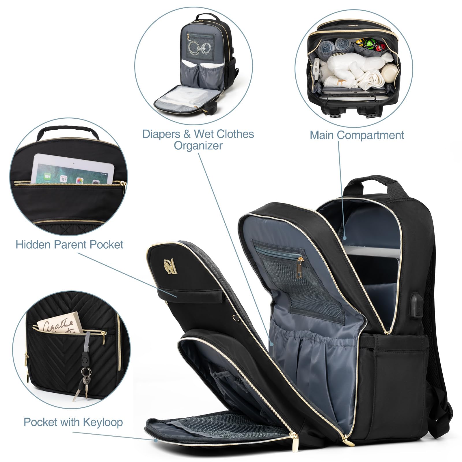 MOMUVO laptop pocket fits 15.6-inch devices for travel efficiency.