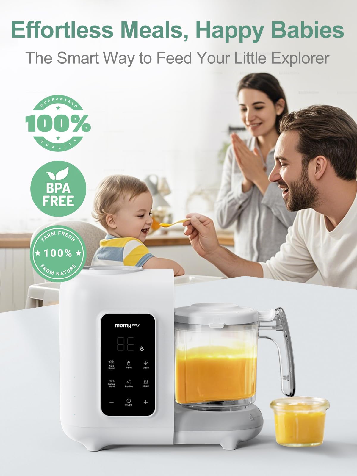 Momyeasy defrost function gently thaw frozen ingredients for meal prep.