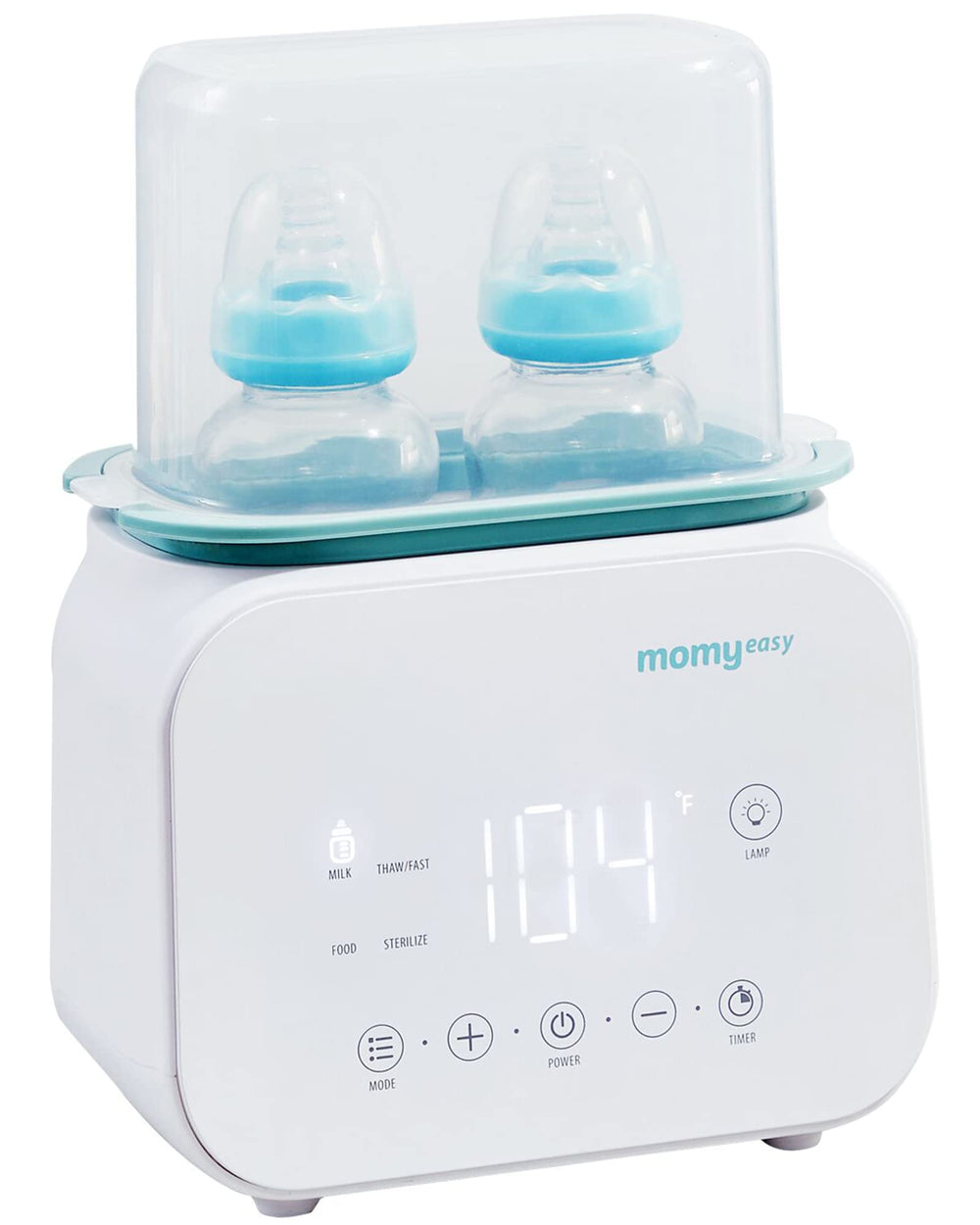 Momyeasy bottle warmer front view with digital controls for quick heating.