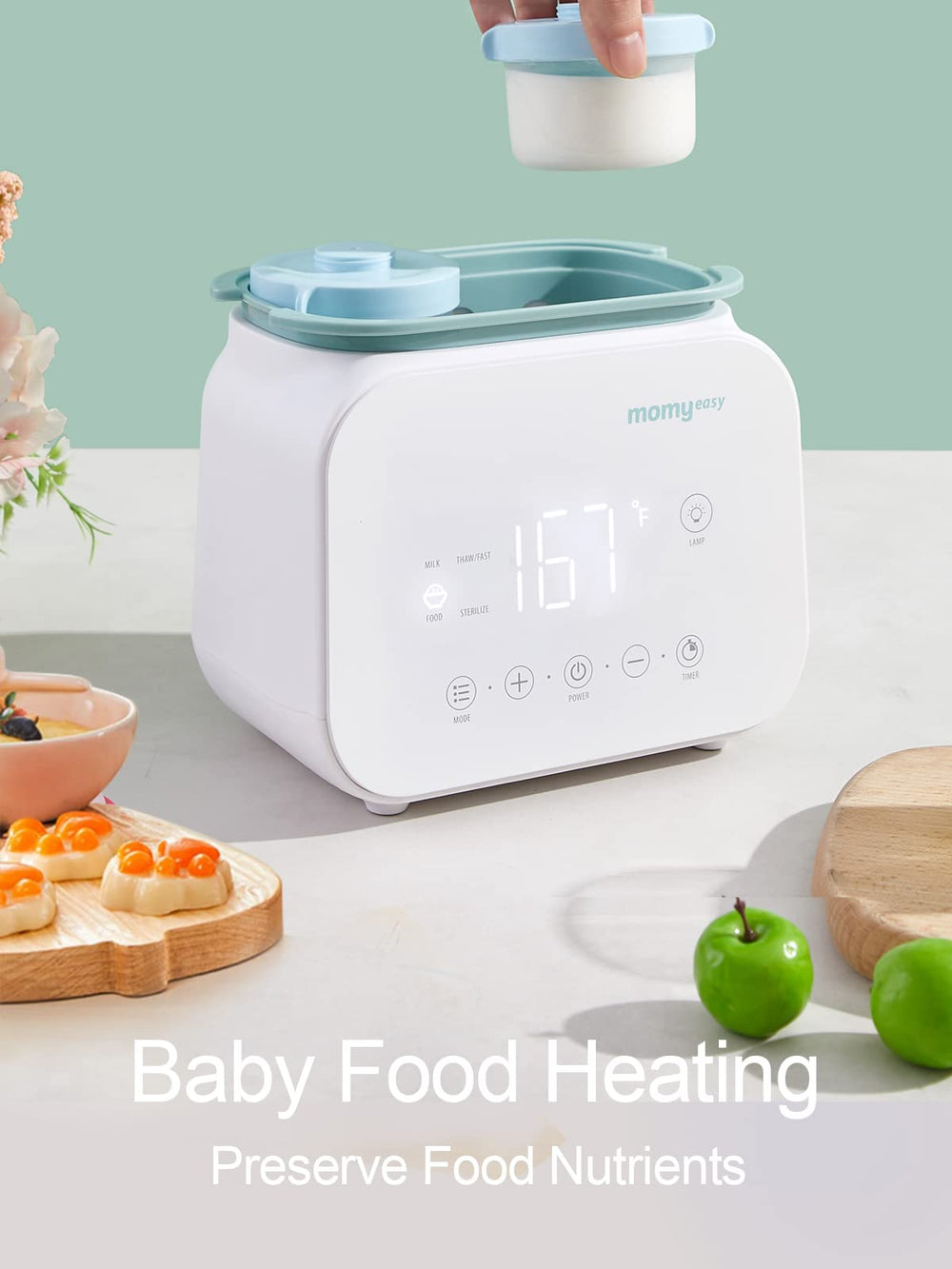 Momyeasy bottle warmer wide bottle compatibility for various sizes.