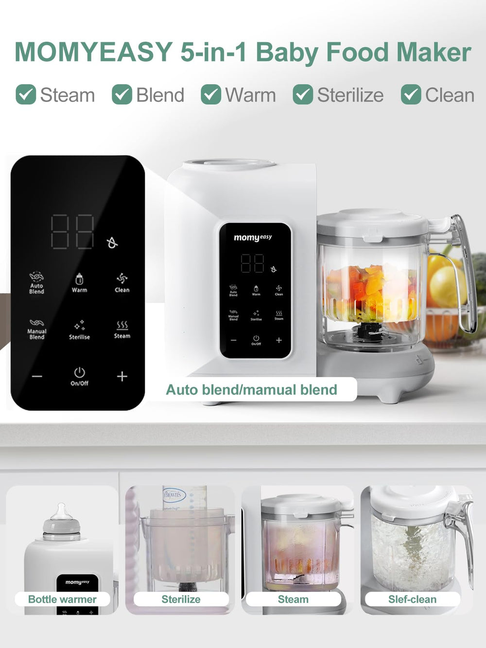 Momyeasy Tritan BPA-free material ensures baby-safe food preparation.