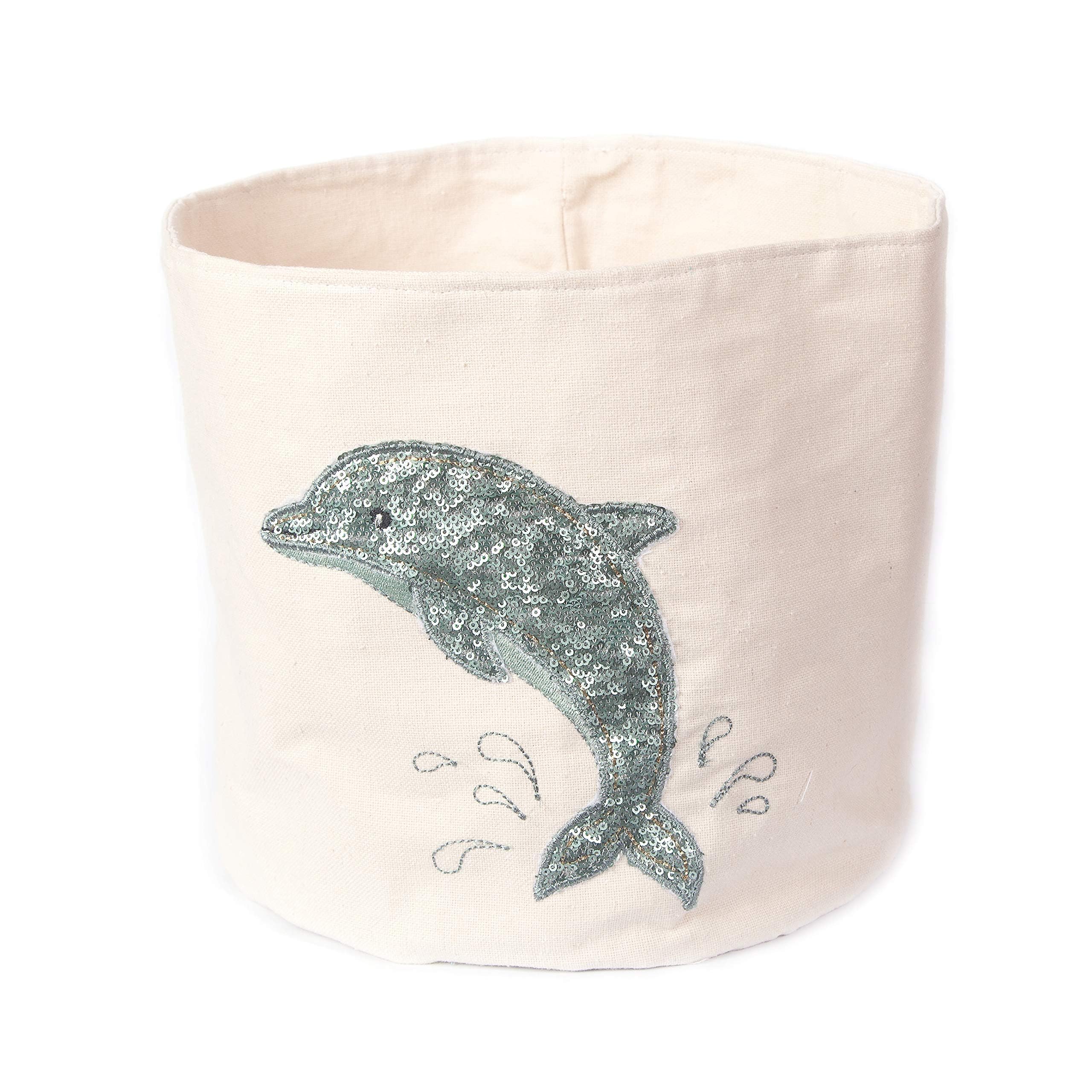 MON AMI Dolphin Round Storage Basket keeps nursery toys neatly stored