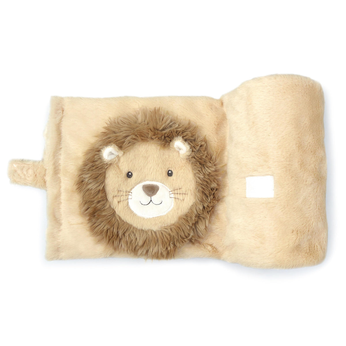 MON AMI Lion Face Blanket close-up of plush lion design for baby comfort.