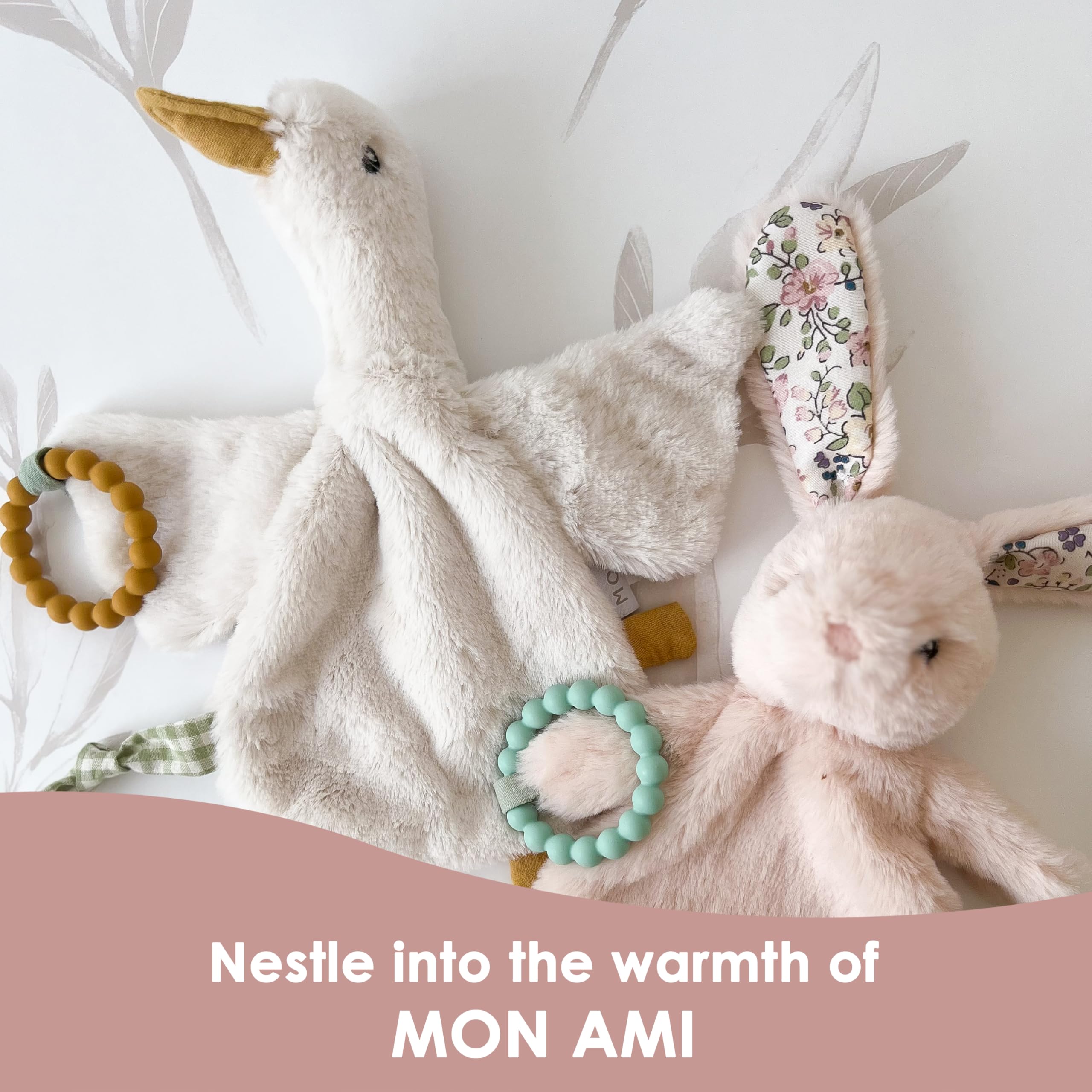 Soft plush velour of MON AMI PRU Goose Teether Lovie for cozy hugs