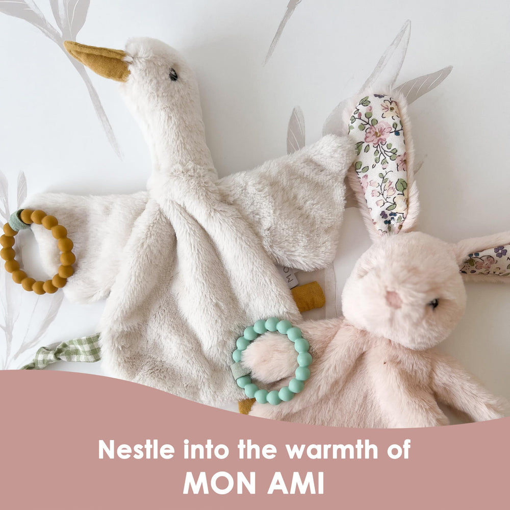 Soft plush velour of MON AMI PRU Goose Teether Lovie for cozy hugs