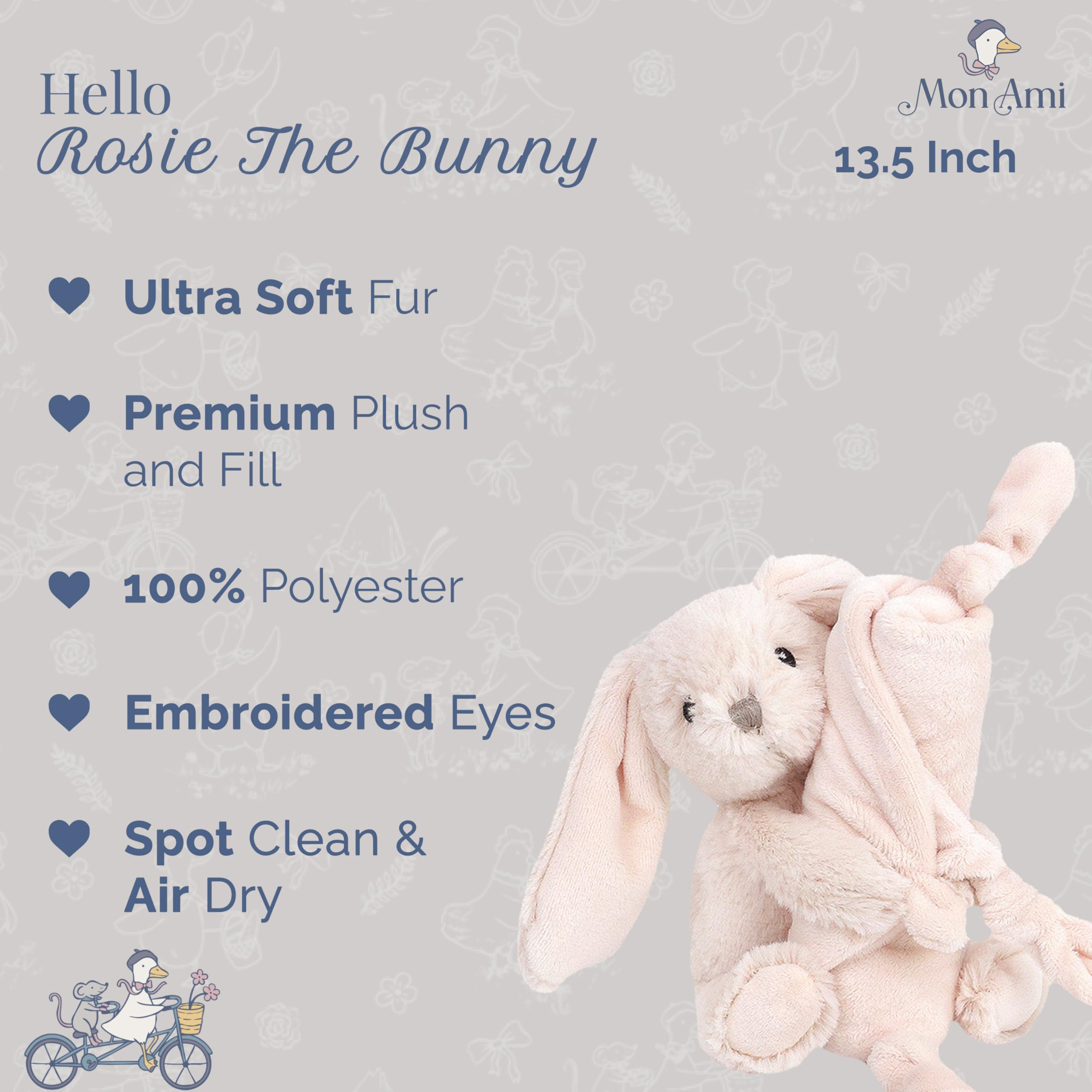 Rosie the Bunny plush lovey blanket close-up highlights soft texture for naps.