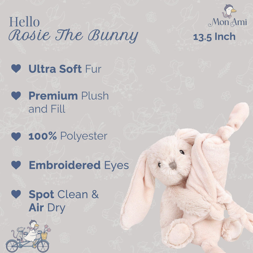 Rosie the Bunny plush lovey blanket close-up highlights soft texture for naps.