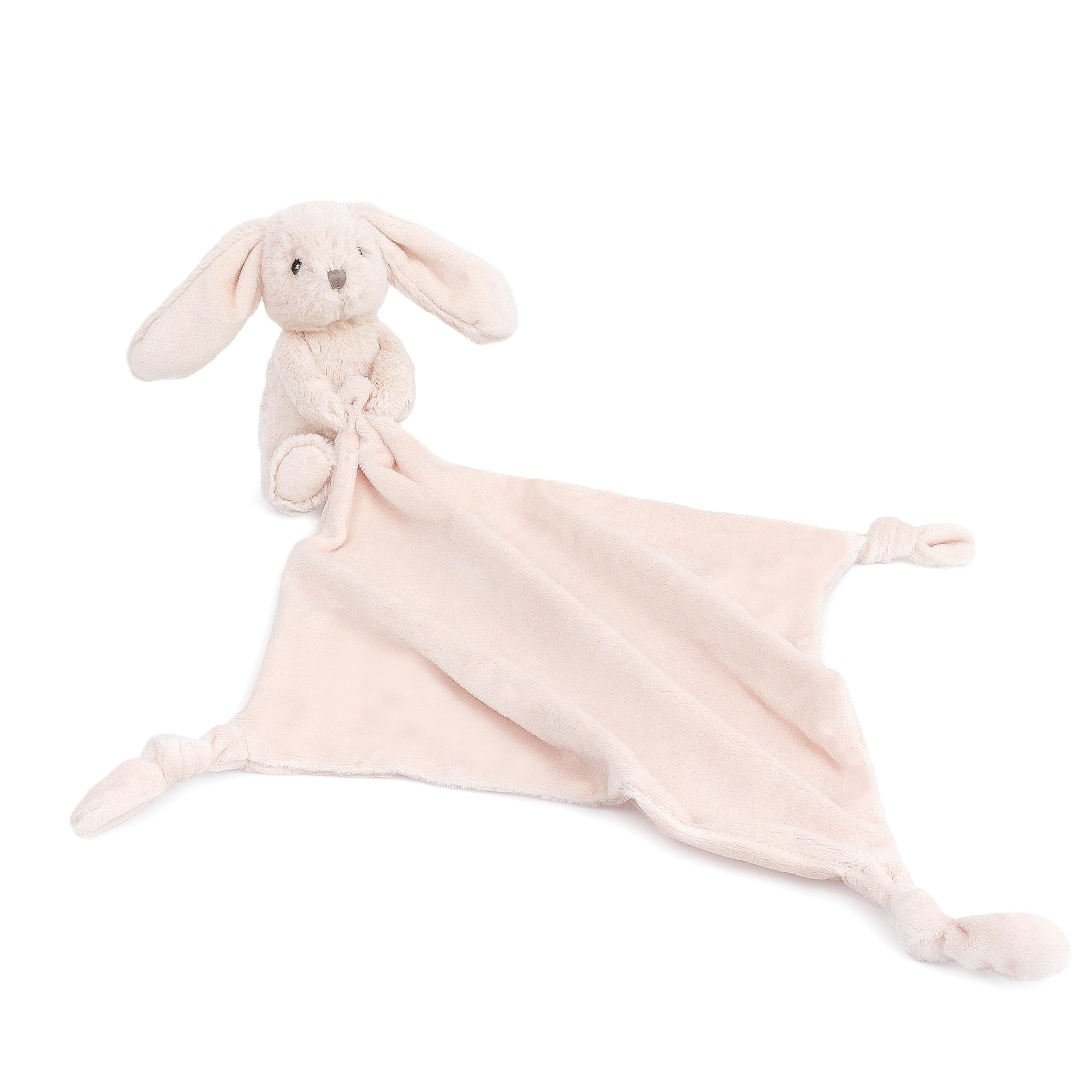 MON AMI Rosie The Bunny plush lovey with bunny head offers comforting security for infants.