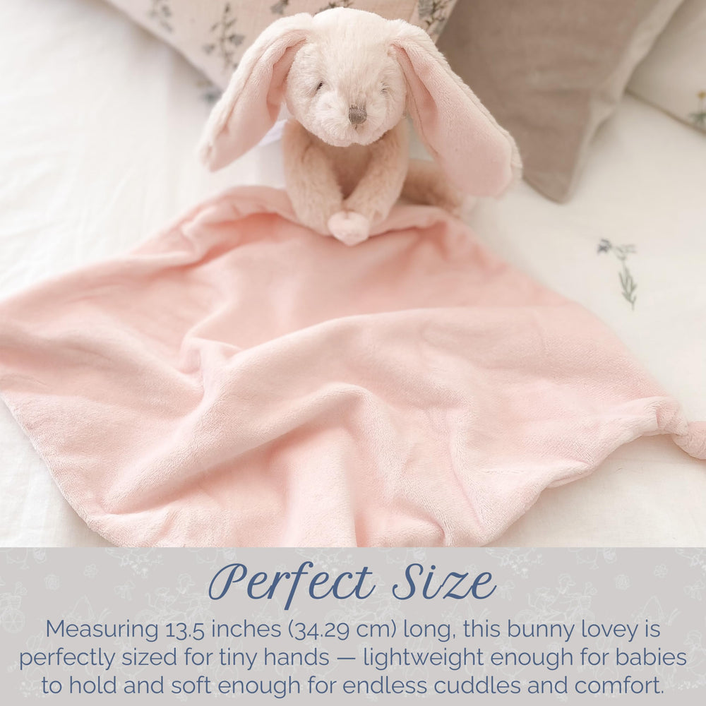 MON AMI Rosie The Bunny plush lovey knotted corners invite tiny hands to grasp.