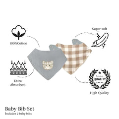 MON AMI whimsical embroidery and story print bib for everyday cuteness