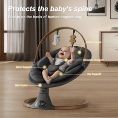 Monamii Bluetooth infant swing with built-in speaker for calming melodies.