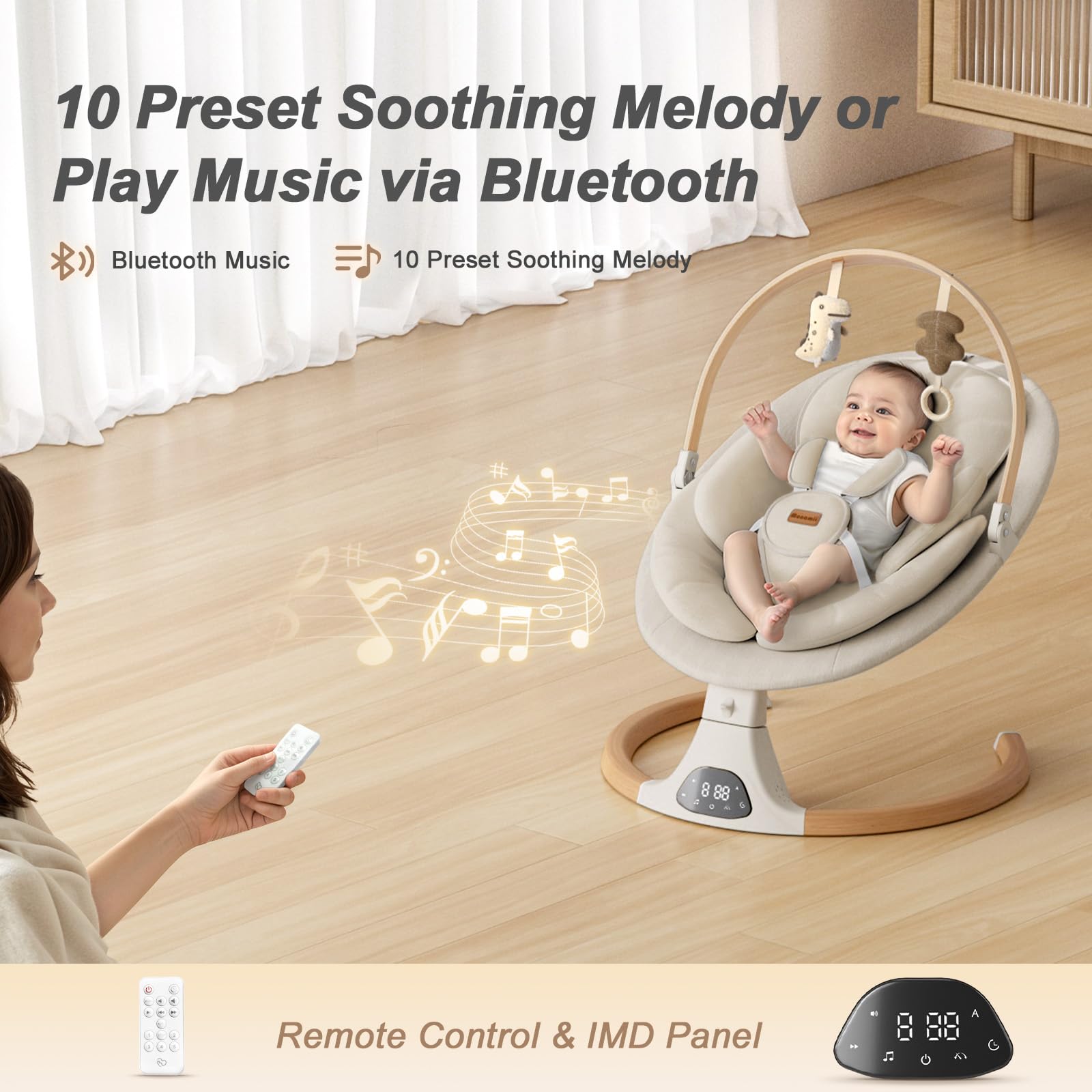 Monamii swing for indoor and outdoor use with durable frame.