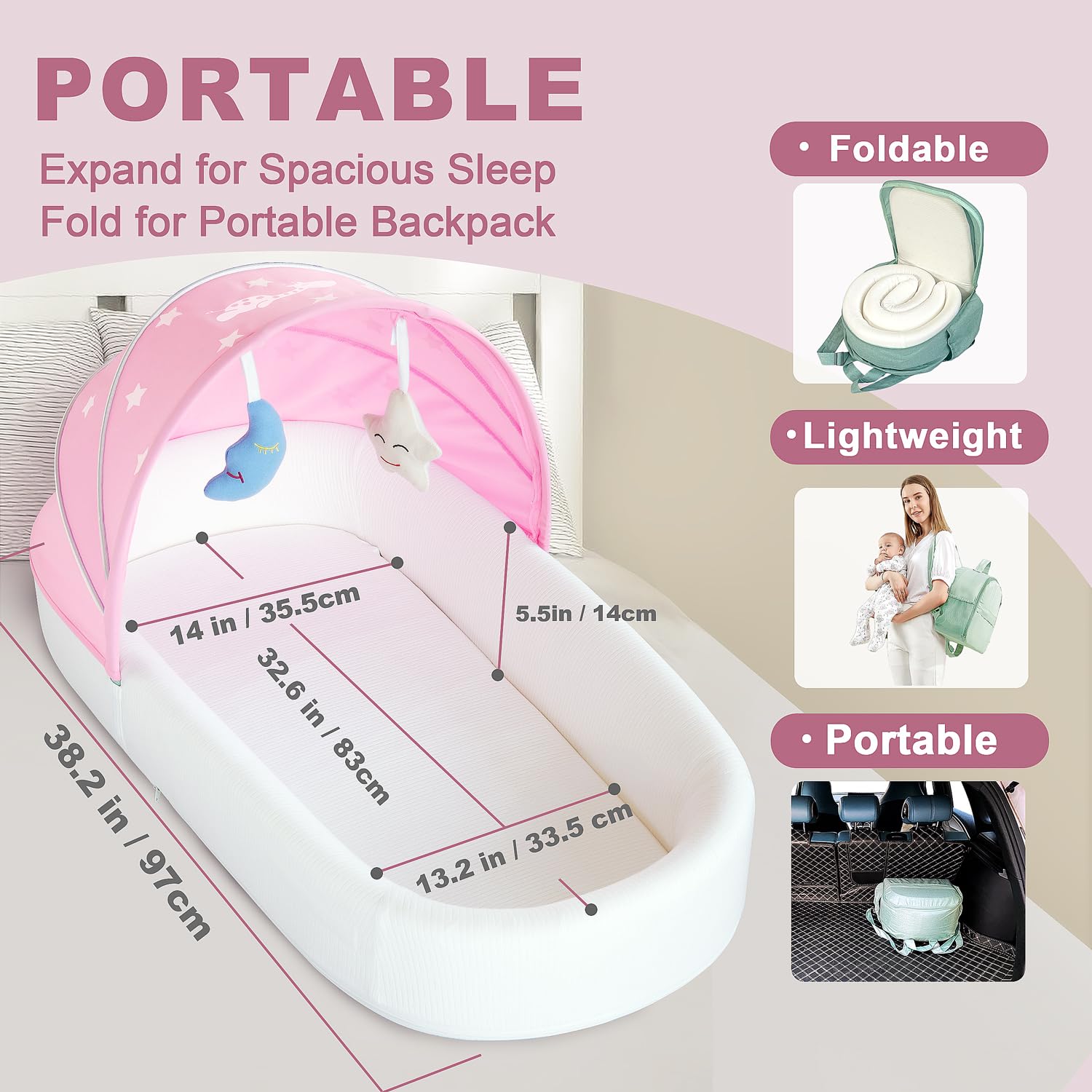MonGianda Lounger mattress pad provides gentle spine support for newborns.