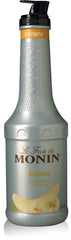 Monin Banana Puree 1L bottle; rich aroma enhances cocktails and desserts