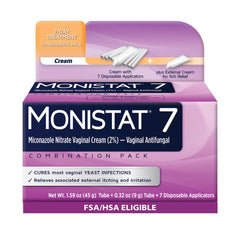 Monistat 7-Day treatment tube in a home care setup.