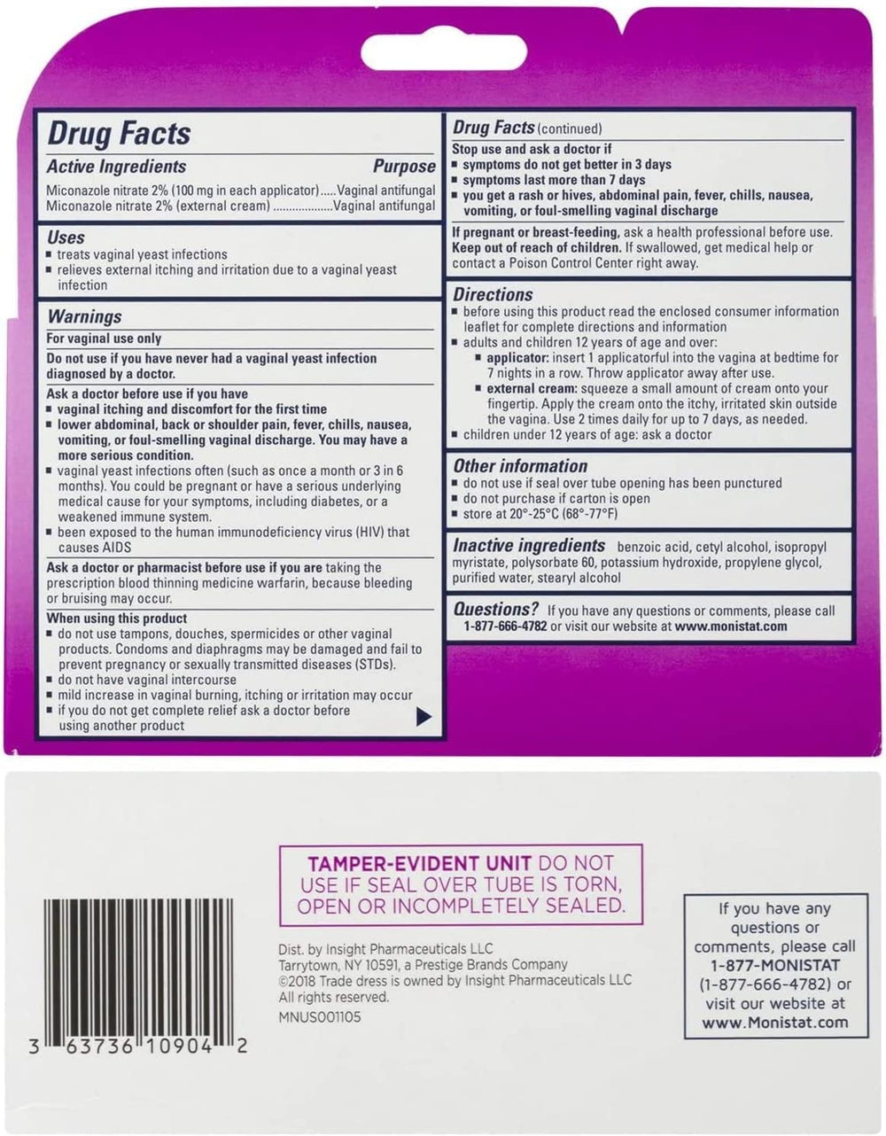 Monistat cream tube showing RX-strength formula for symptom relief.
