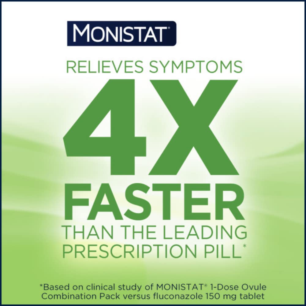 Monistat package contents showing ovules, applicators, and itch cream for complete care.