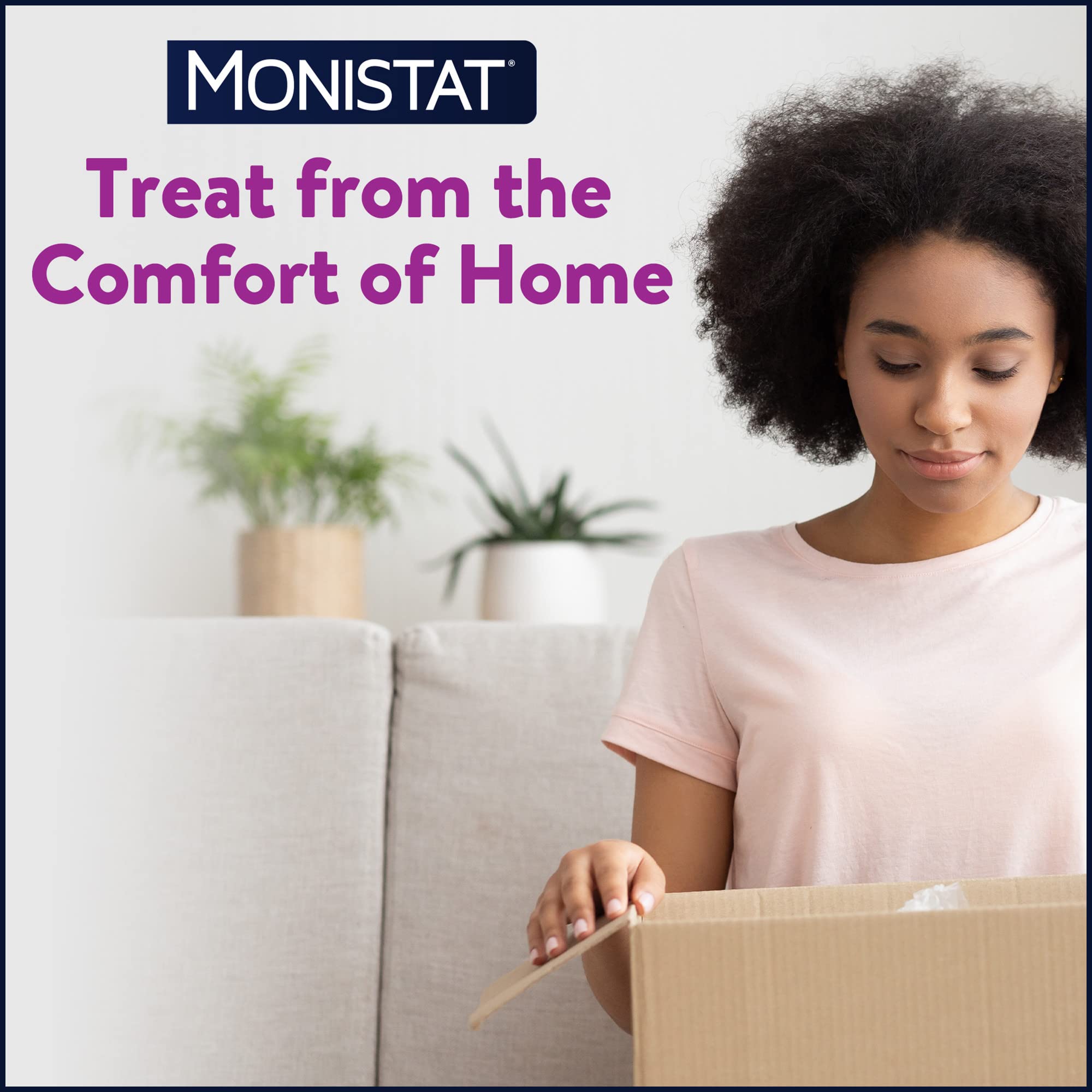 Monistat packaging with usage instructions for at-home treatment.