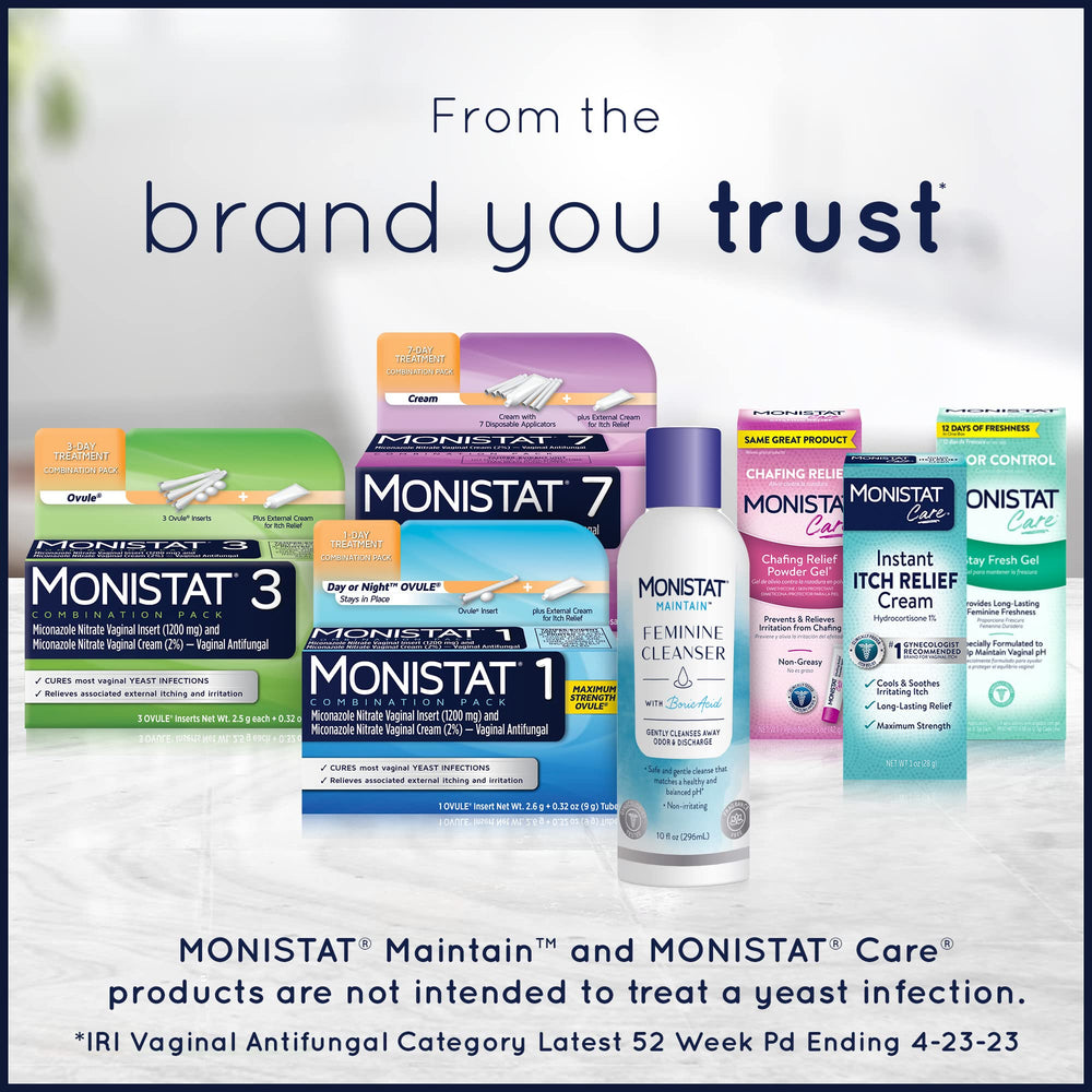 Sensitive skin-friendly design from Monistat packaging.