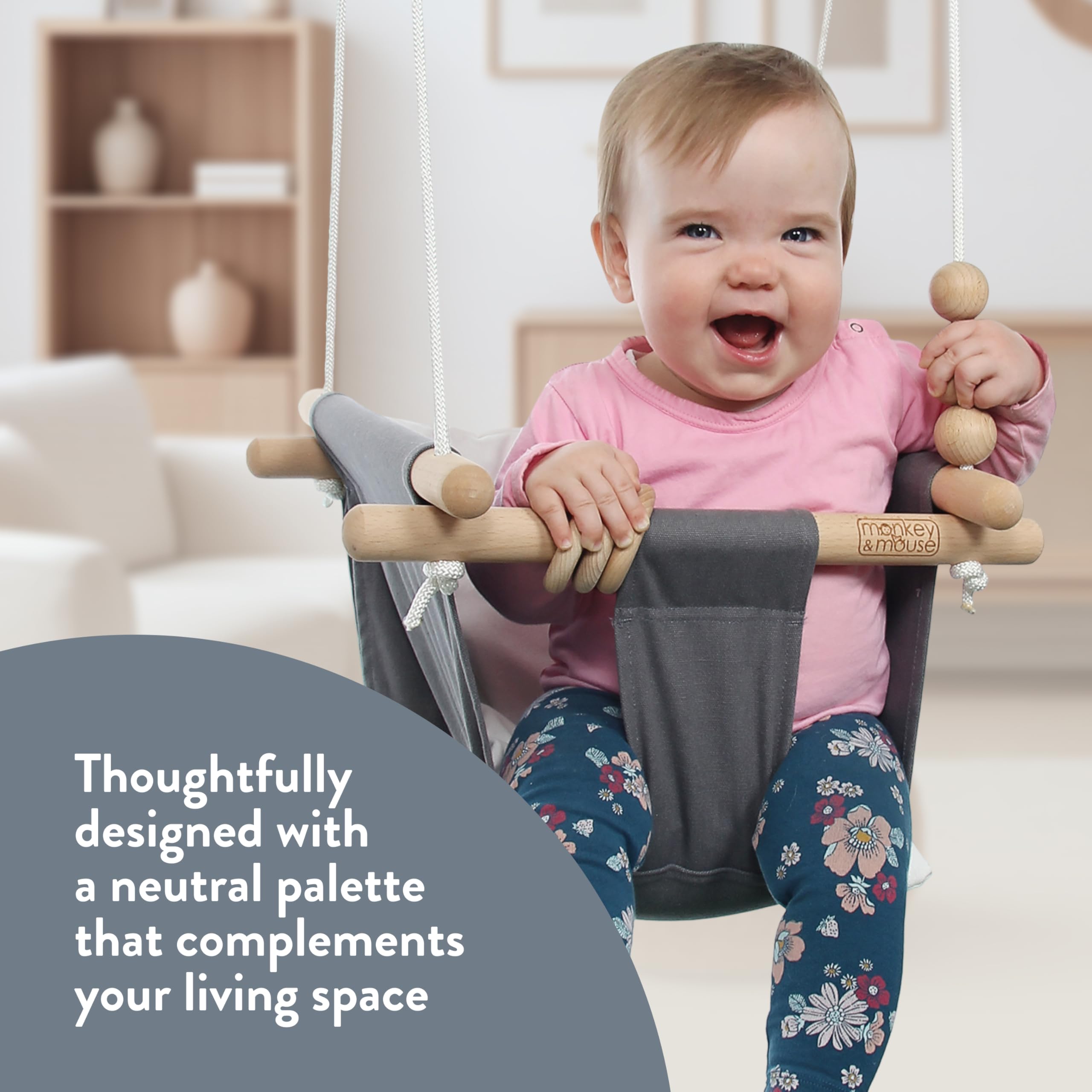 Monkey & Mouse baby swing wooden toy rings promote motor skills through thoughtful play.