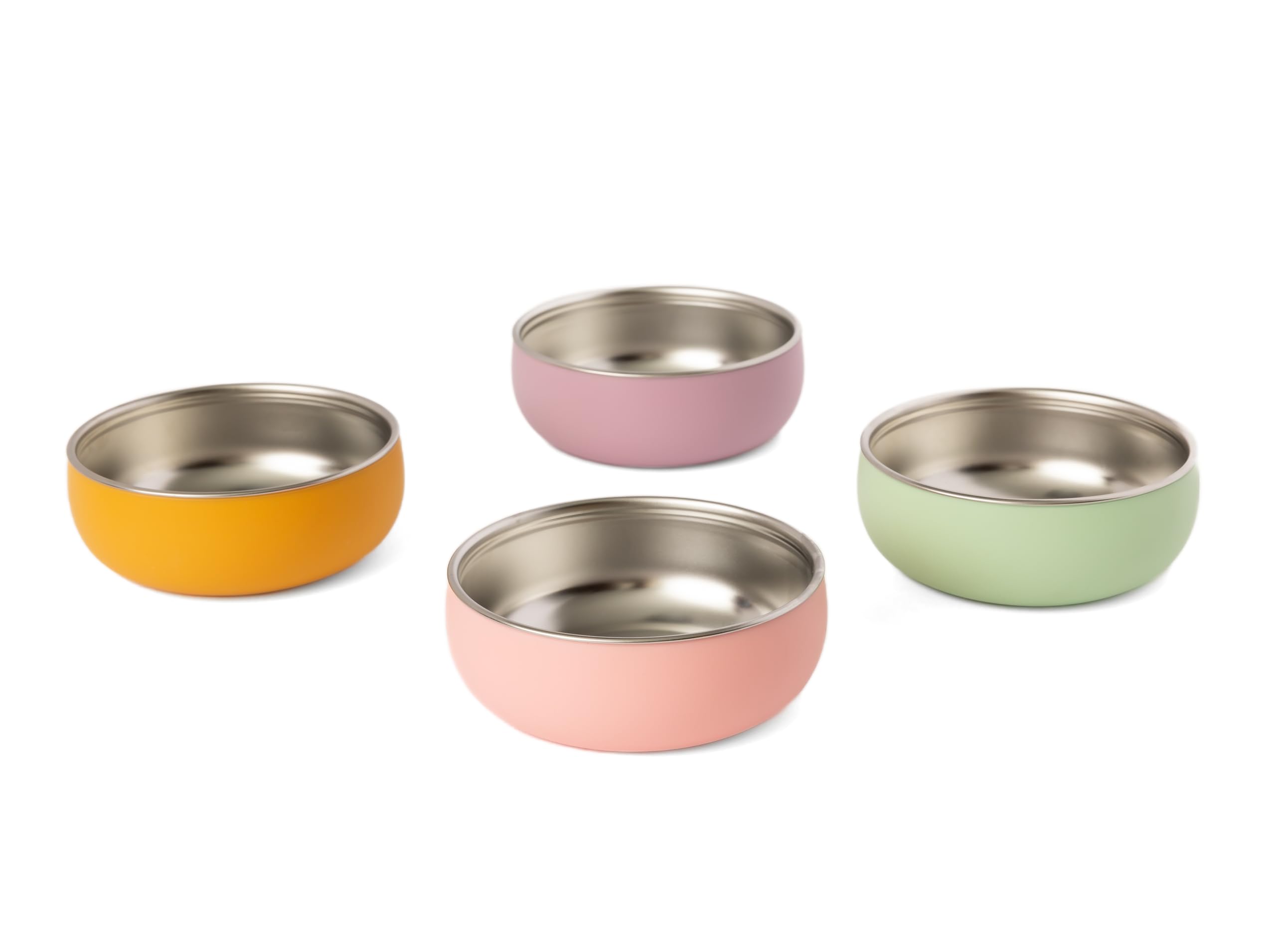 Monkey Proof 5-inch stainless steel baby bowls, four-pack, rugged and unbreakable for kid meals.